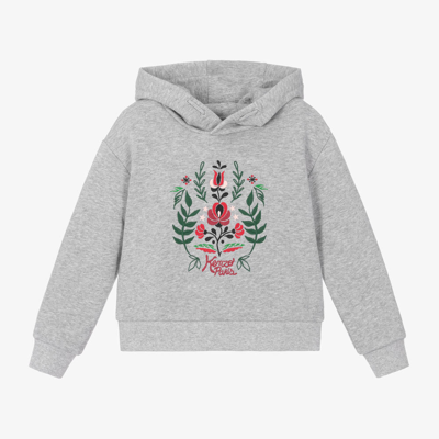 Kenzo Kids Girls Grey Cotton Festive Floral Hoodie