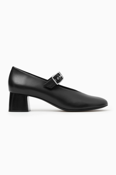 Cos Block-heel Leather Mary-jane Pumps In Black