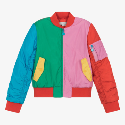 Stella Mccartney Kids Girls Pink Colourblock Bomber Jacket In Multicoloured