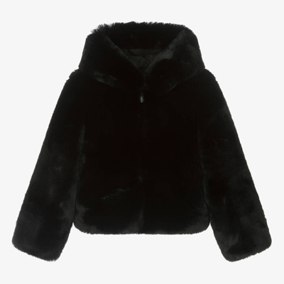 Fun & Fun Kids' Girls Black Faux Fur Hooded Jacket