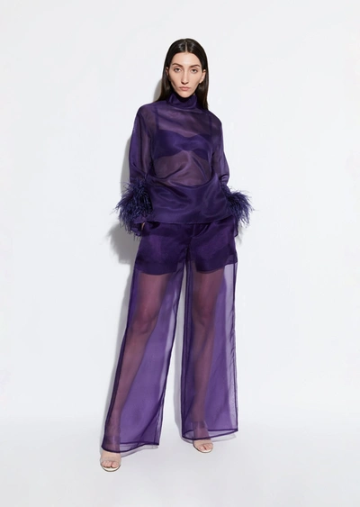 Lapointe Organza Top With Feathers In Violet