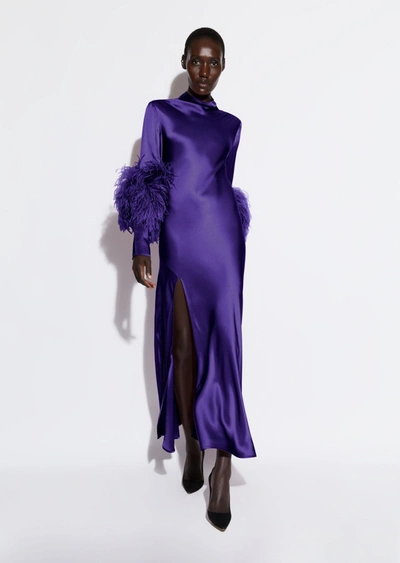 Lapointe Satin Bias Feather Dress With Slit In 14
