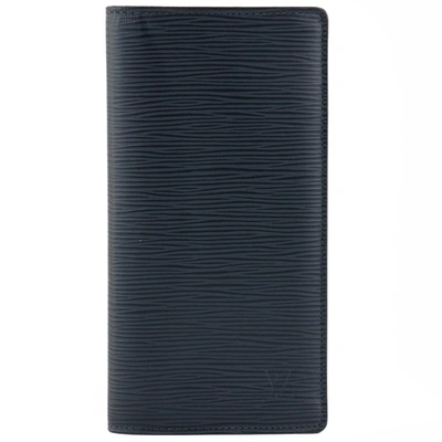 Pre-owned Louis Vuitton Brazza Navy Leather Wallet  ()