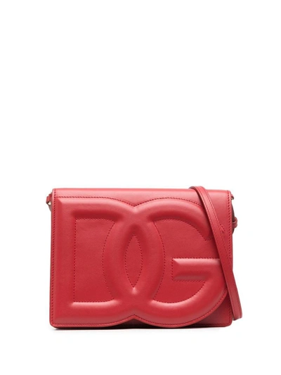 Dolce & Gabbana Logo Leather Shoulder Bag In Red