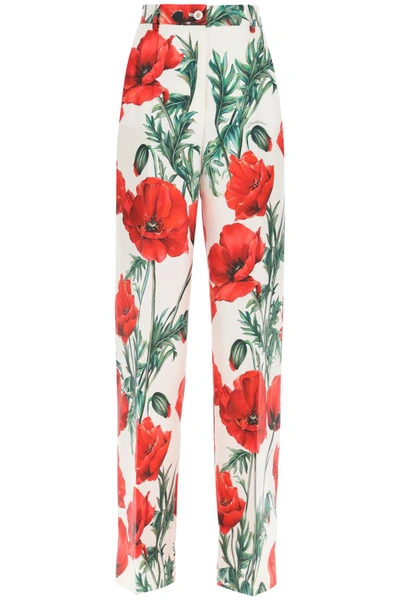 Dolce & Gabbana Poppy-print Wide Trousers In White,red