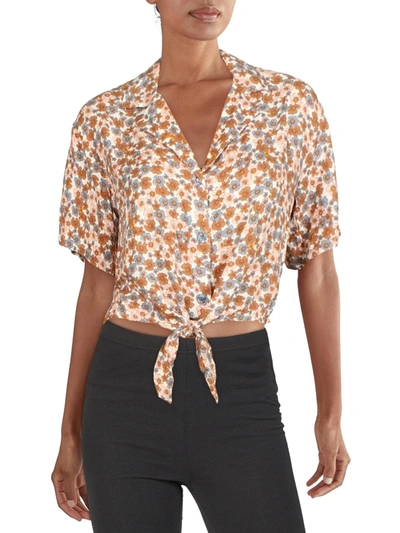 Self E Womens Cropped Tie Front Button-down Top In Multi
