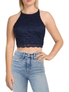 City Studio Juniors Womens Lace Glitter Cropped In Blue
