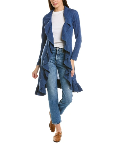 Hannah Rose Long Ruffle Wool & Cashmere-blend Cardigan In Blue