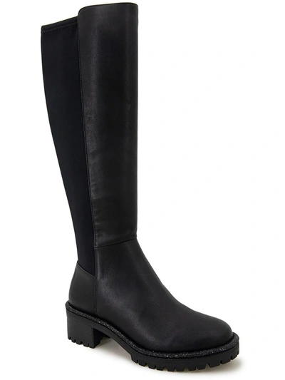 Kenneth Cole Reaction Tate Jewel Stretch Womens Block Heel Side Zip Knee-high Boots In Black