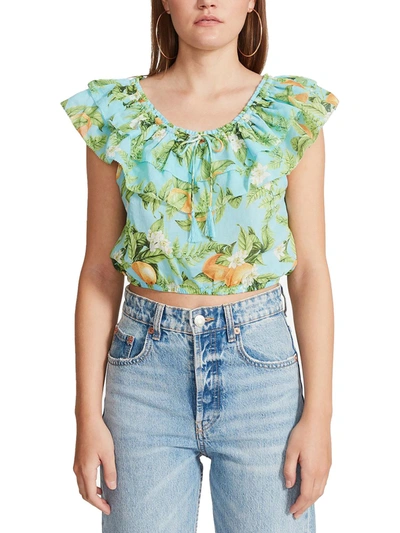 Bb Dakota Womens Draped Collar Floral Print Cropped In Blue