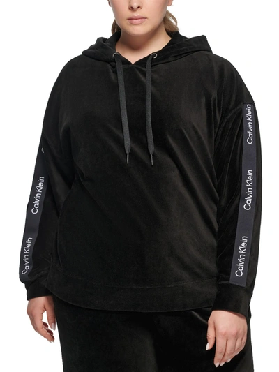 Calvin Klein Plus Womens Velour Sweatshirt Hoodie In Black
