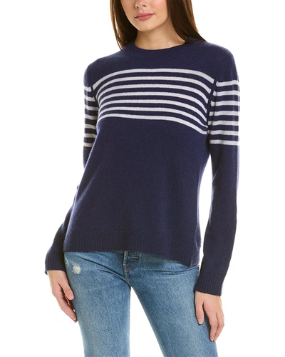 Hannah Rose Phoebe Stripe Cashmere Sweater In Blue