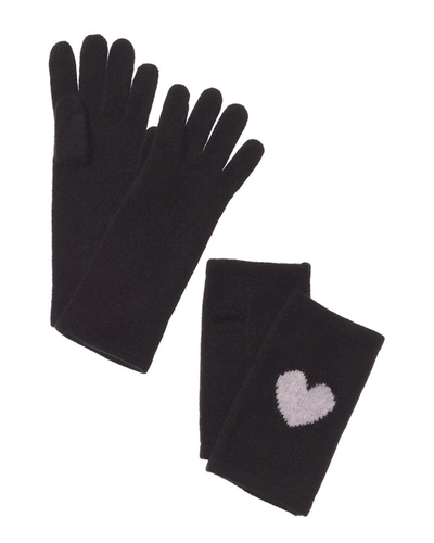 Hannah Rose 3-in-1 Heart Cashmere Gloves In Black