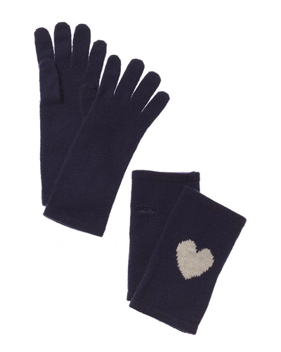 Hannah Rose 3-in-1 Heart Cashmere Gloves In Blue