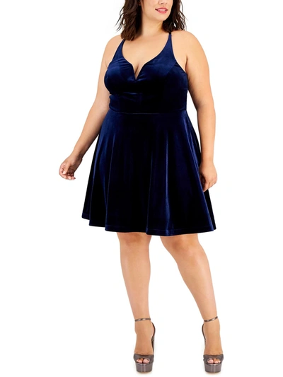 City Studio Plus Womens Velvet Illusion Cocktail And Party Dress In Blue