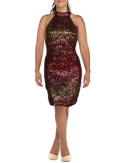 B Darlin Plus Womens Sequined Midi Cocktail And Party Dress In Multi