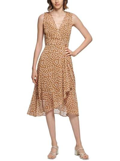 Calvin Klein Womens Dotted Midi Wrap Dress In Multi