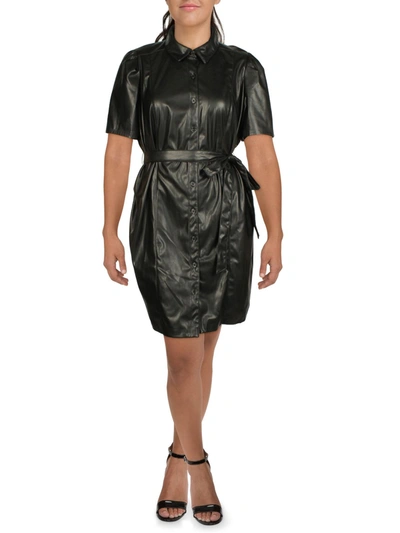 Dkny Plus Womens Faux Leather Short Sleeves Shirtdress In Black