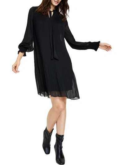 Dkny Women's Chiffon Pleated Tie-neck Shift Dress In Black