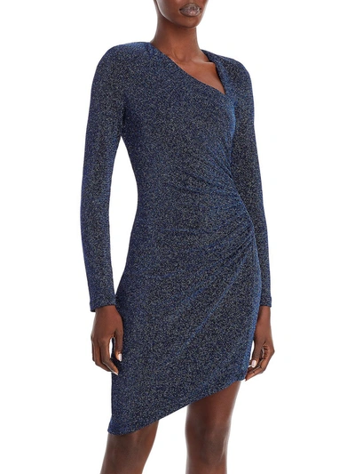 Aqua Womens Metallic Asymmetric Cocktail And Party Dress In Blue