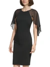 Calvin Klein Womens Cape Sleeve Knee-length Sheath Dress In Black