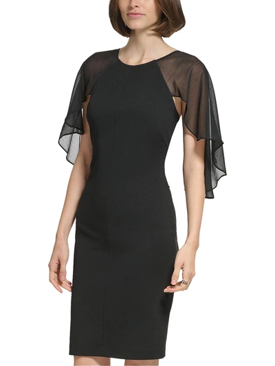 Calvin Klein Womens Cape Sleeve Knee-length Sheath Dress In Black