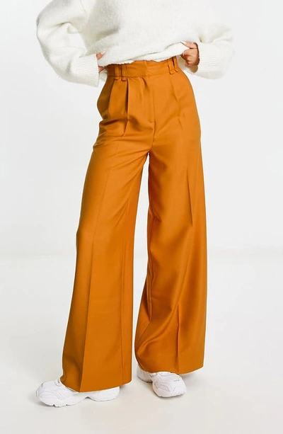 Asos Design High Waisted Wide Leg Pants In Marmalade-orange