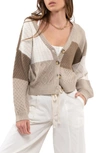 Blu Pepper Mixed Stitch Colorblock Cardigan In Taupe Multi