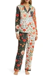Desmond & Dempsey Persephone Floral-print Two-piece Pyjamas In Persephone Black/ Multi