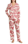 Desmond & Dempsey Long Floral-print Organic Cotton-voile Pajama Set In Red