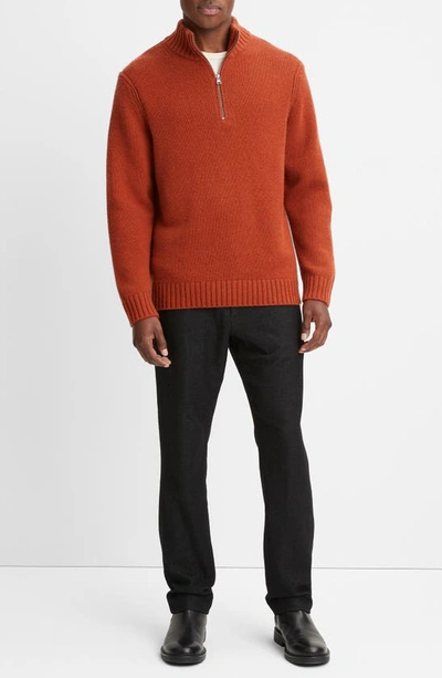 Vince Relaxed Fit Quarter Zip Wool & Cashmere Jumper In Rust Amber