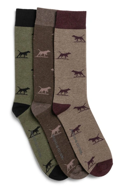 Rodd & Gunn Dogs-a-plenty Assorted 3-pack Cotton Blend Crew Socks In Earth Multi