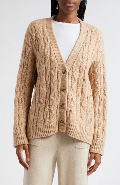 Atm Anthony Thomas Melillo Cable Knit Wool & Cotton Blend V-neck Cardigan In Brown