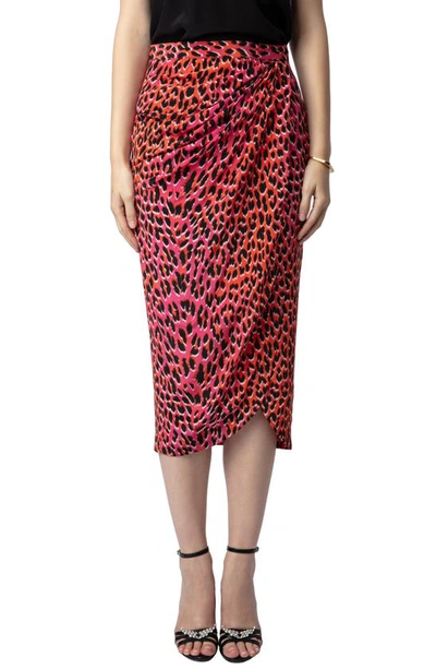 Zadig & Voltaire Jamelia Animal Print Silk Skirt In Rose