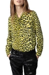 ZADIG & VOLTAIRE TAOS LEOPARD SPOT TIE NECK SILK BLOUSE