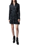 Zadig & Voltaire Refla Manifesto Print Long Sleeve Crepe Minidress In Noir