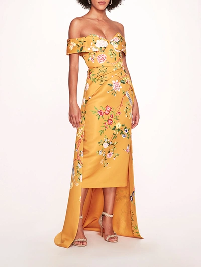 Marchesa Paradise Midi Dress In Golden Combo