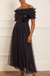 NEEDLE & THREAD NEEDLE & THREAD SEQUIN WREATH BODICE OFF-SHOULDER ANKLE GOWN