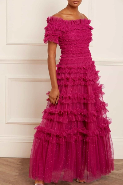 Needle & Thread Lisette Tulle Gown In Dark Pink