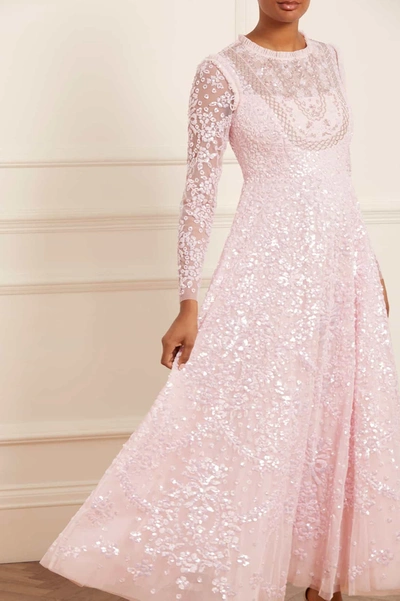 Needle & Thread Victorian Wreath Gloss Long Sleeve Gown In Pink