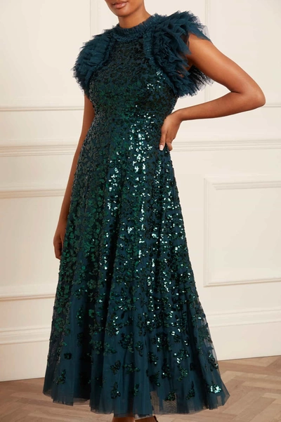 Needle & Thread Rose Sequin-embellished Tulle Gown In Green