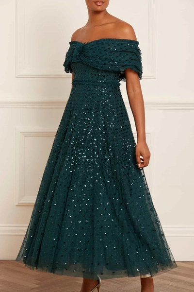 Needle & Thread Grace Off-shoulder Ankle Gown In Green