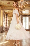 Needle & Thread Grace Gloss Off-shoulder Ankle Gown In Champagne