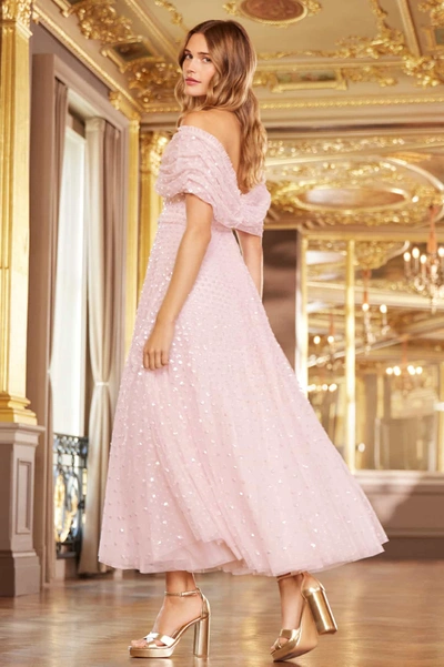 Needle & Thread Grace Gloss Off-shoulder Ankle Gown In Pink