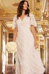 Needle & Thread Spiral Sequin V-neck Ankle Gown In Champagne