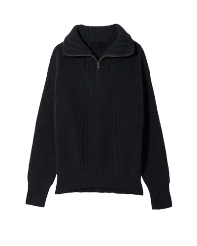 Nili Lotan Heston Ribbed Cashmere Half-zip Jumper In Black