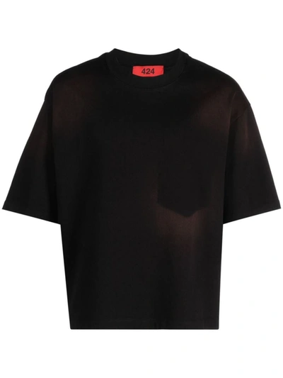 424 Crew-neck Faded Cotton T-shirt In Black