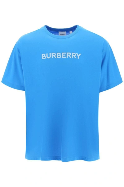 Burberry Logo Printed Crewneck T-shirt In Blue