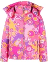 Erl Floral-print Hooded Cotton-blend Twill Down Jacket In Pink