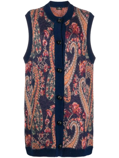 Etro Paisley Intarsia-knit Vest In Blue